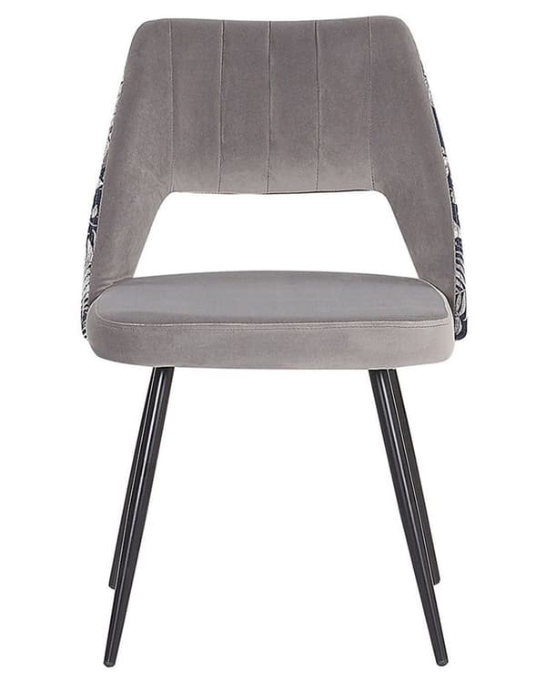 Sæt med 2 spisestuestole Grå Velour Sæde Sort Metal Ben Udskåret Ryg Blomstermønster