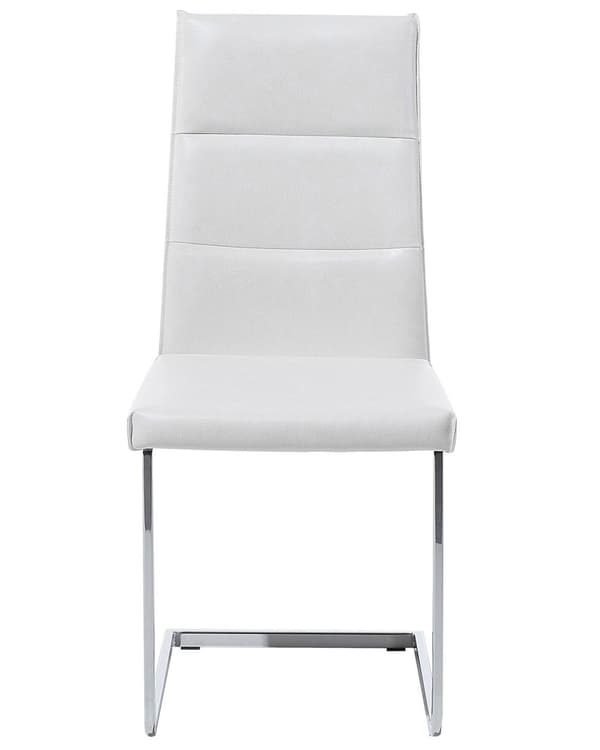 Frisvingerstole Hvid Sølv Kunstlæder Metalben Sæt 2 stk Polstrede Moderne Spisebordstole Cantilever Høj Ryg Design Køkken Stole til Spisebord
