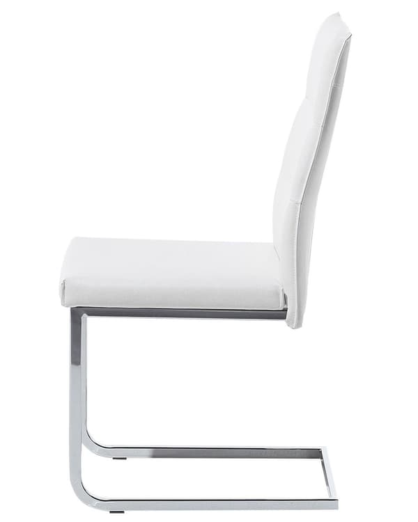 Frisvingerstole Hvid Sølv Kunstlæder Metalben Sæt 2 stk Polstrede Moderne Spisebordstole Cantilever Høj Ryg Design Køkken Stole til Spisebord