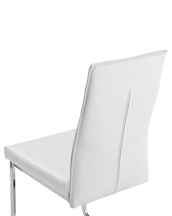 Frisvingerstole Hvid Sølv Kunstlæder Metalben Sæt 2 stk Polstrede Moderne Spisebordstole Cantilever Høj Ryg Design Køkken Stole til Spisebord