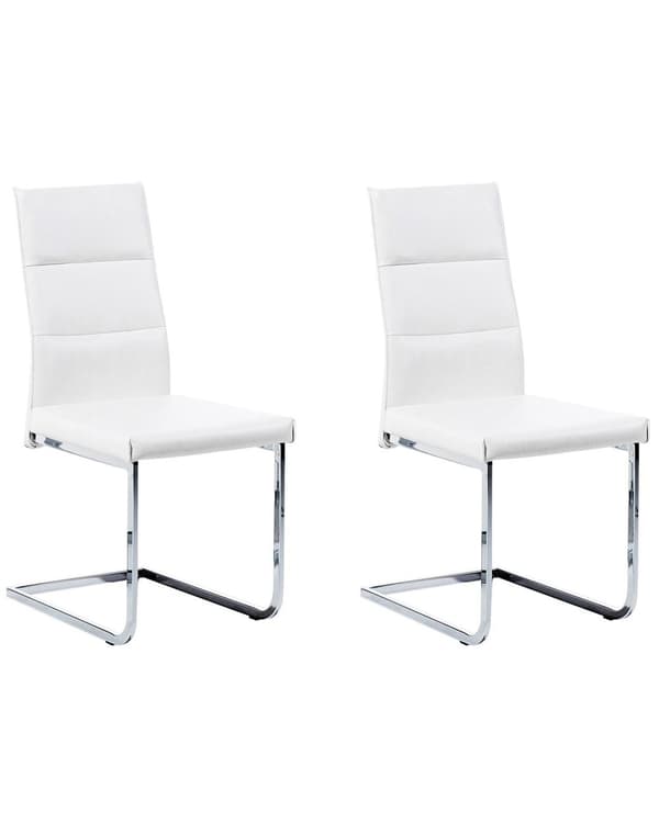 Frisvingerstole Hvid Sølv Kunstlæder Metalben Sæt 2 stk Polstrede Moderne Spisebordstole Cantilever Høj Ryg Design Køkken Stole til Spisebord