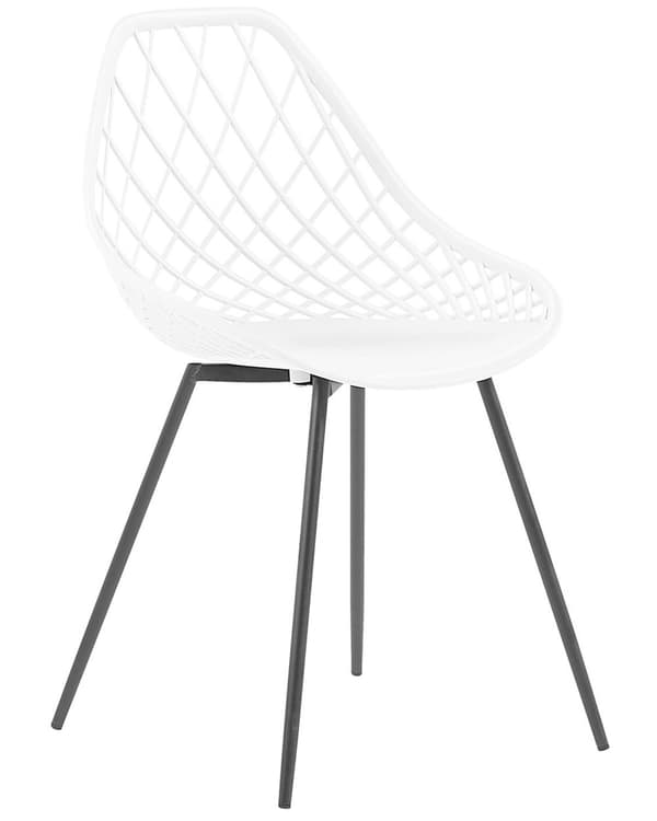 Set med 2 Matstolar Vit Syntetisk Sits Svarta Metallben Nätdesignat Ryggstöd Modern Skandinavisk