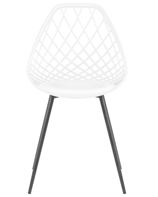 Set med 2 Matstolar Vit Syntetisk Sits Svarta Metallben Nätdesignat Ryggstöd Modern Skandinavisk