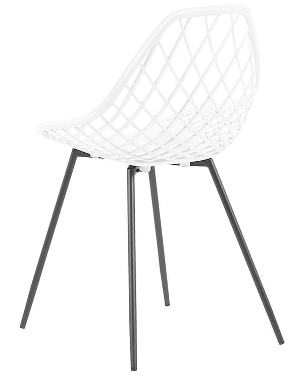 Set med 2 Matstolar Vit Syntetisk Sits Svarta Metallben Nätdesignat Ryggstöd Modern Skandinavisk