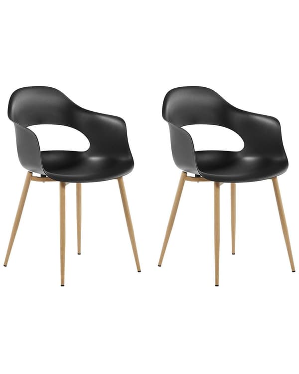 Set med 2 Matstolar Svart Syntetiskt Material Eleganta Ben Dekorativ