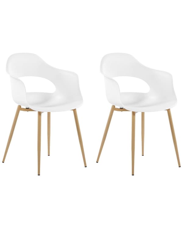 Set med 2 Matstolar Vit Syntetiskt Material Eleganta Ben Dekorativ