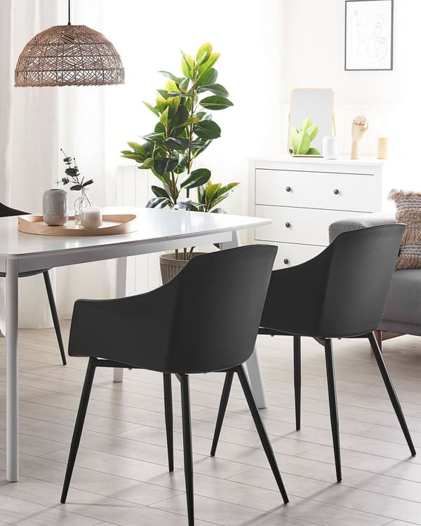 Set med 2 Matstolar Plast Svart Minimalist Design Armstöd Vardagsrum Kök Möbler