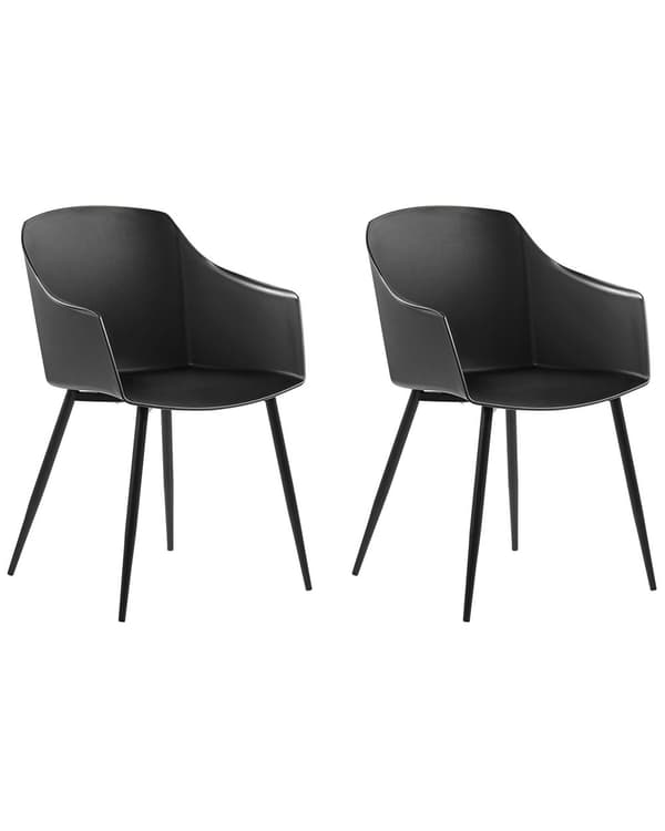 Set med 2 Matstolar Plast Svart Minimalist Design Armstöd Vardagsrum Kök Möbler