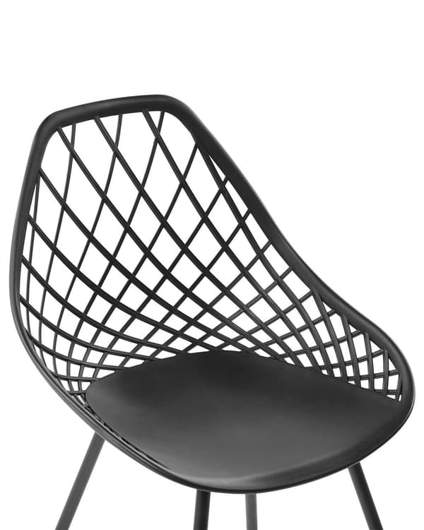 Set med 2 Matstolar Svart Syntetisk Sits Svarta Metallben Nätdesignat Ryggstöd Modern Skandinavisk