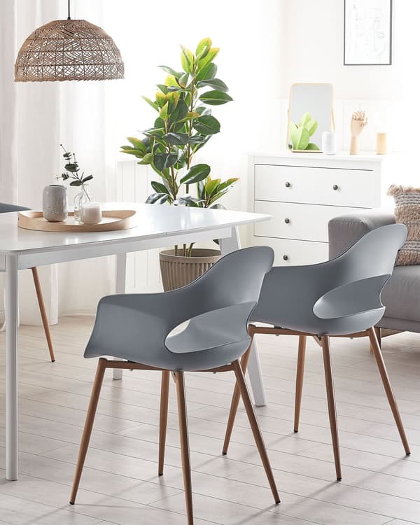 Set med 2 Matstolar Grå Syntetiskt Material Eleganta Ben Dekorativ