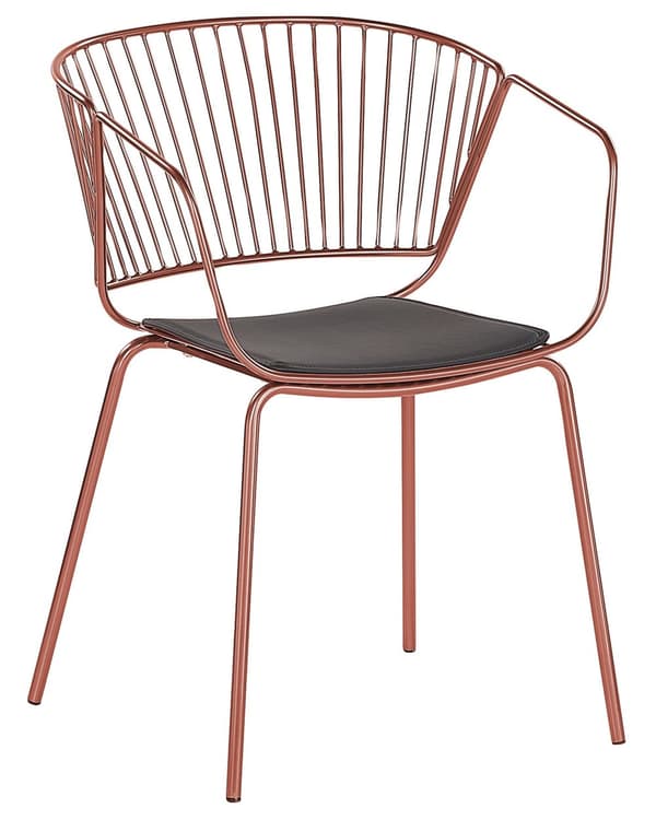 Set av 2 Matstolar Röd Koppar Metalltråd Design Konstläder Svart Sitskudde Industriell Glam Stil