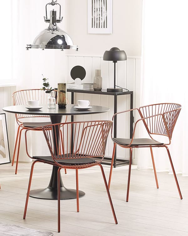 Set av 2 Matstolar Röd Koppar Metalltråd Design Konstläder Svart Sitskudde Industriell Glam Stil