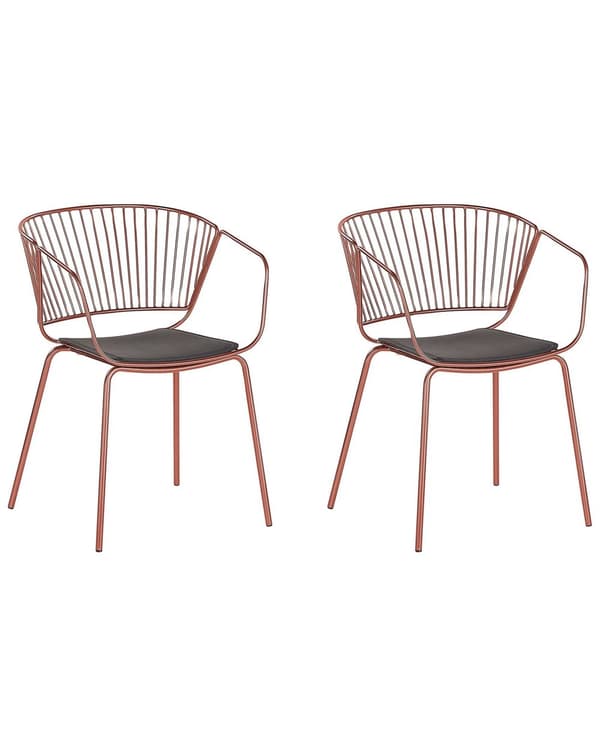Set av 2 Matstolar Röd Koppar Metalltråd Design Konstläder Svart Sitskudde Industriell Glam Stil