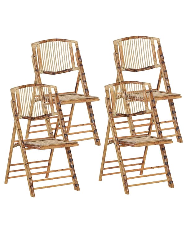 Set av 4 Fällbara Stolar Ljus Träfärg Rotting Matsalsstolar Boho Stil