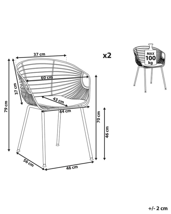 Set av 2 Matstolar Svart Metalltråd Design Konstläder Svart Sitskudde Industriell Modern