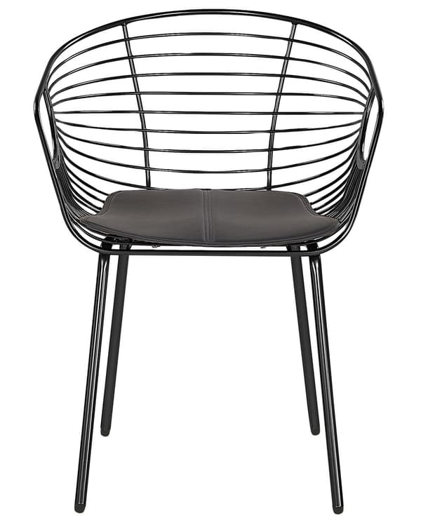 Set av 2 Matstolar Svart Metalltråd Design Konstläder Svart Sitskudde Industriell Modern