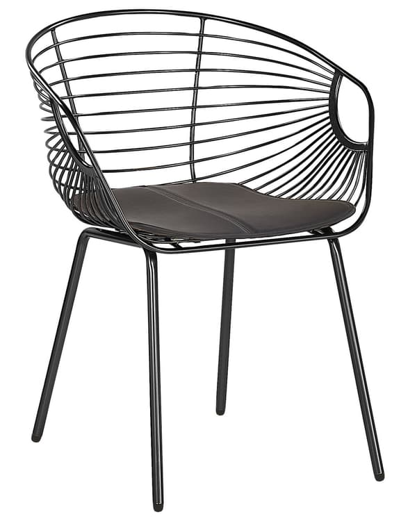 Set av 2 Matstolar Svart Metalltråd Design Konstläder Svart Sitskudde Industriell Modern