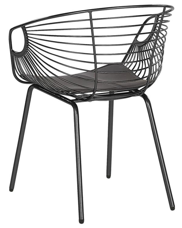 Set av 2 Matstolar Svart Metalltråd Design Konstläder Svart Sitskudde Industriell Modern