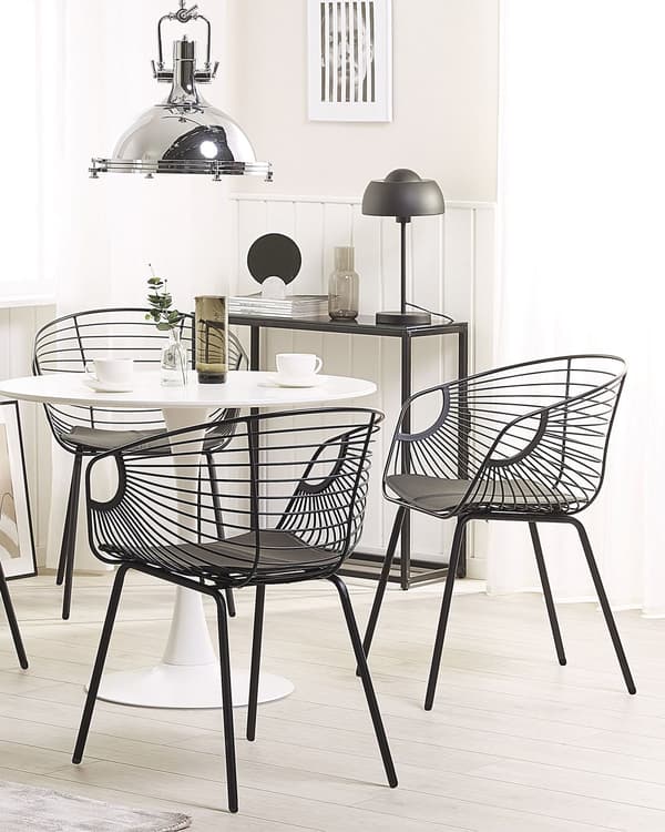 Set av 2 Matstolar Svart Metalltråd Design Konstläder Svart Sitskudde Industriell Modern