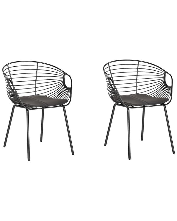 Set av 2 Matstolar Svart Metalltråd Design Konstläder Svart Sitskudde Industriell Modern