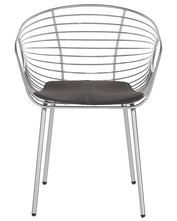 Set av 2 Matstolar Silver Metalltråd Design Konstläder Svart Sitskudde Glam Industriell Modern