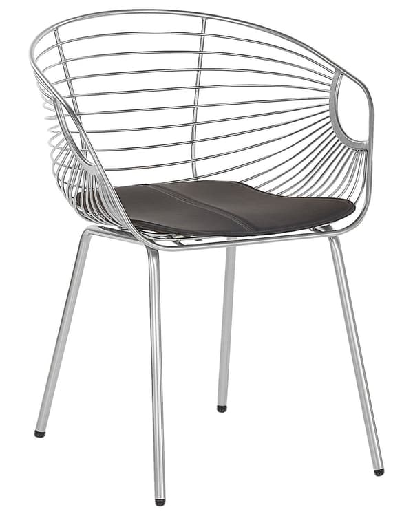 Set av 2 Matstolar Silver Metalltråd Design Konstläder Svart Sitskudde Glam Industriell Modern