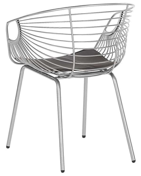 Set av 2 Matstolar Silver Metalltråd Design Konstläder Svart Sitskudde Glam Industriell Modern