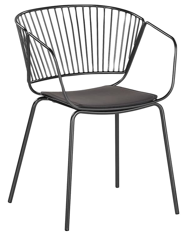 Set av 2 Matstolar Svart Metalltråd Design Konstläder Sitskudde Industriell Glam Stil