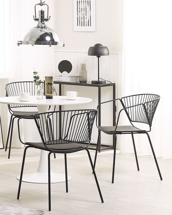 Set av 2 Matstolar Svart Metalltråd Design Konstläder Sitskudde Industriell Glam Stil
