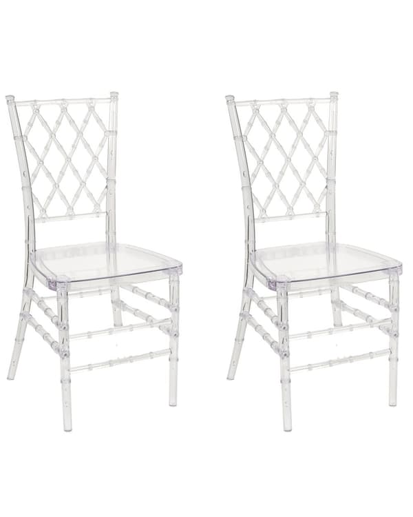 Set av 2 Matstolar Transparent Syntetisk Ryggstöd med Spjälor Armstödslös Vintage Modern Design