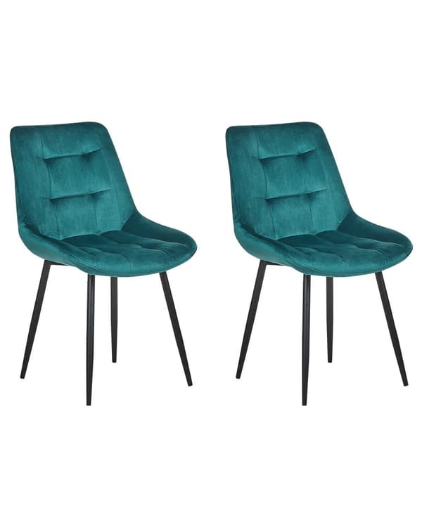 Et Sæt af 2 Blå Velourstole med Sorte Metalben til Spisestuen Moderne Minimalistisk Stil