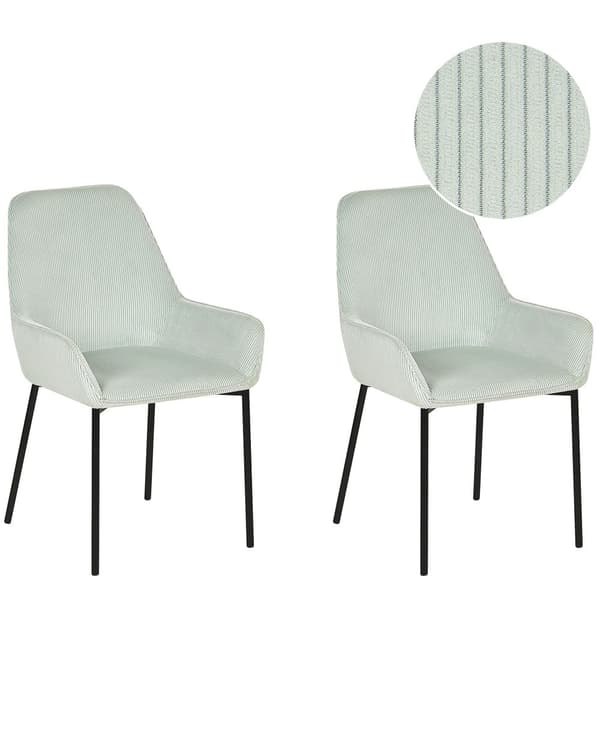 Set av 2 Matstolar Mintgrön Manchestertyg Klädd Sits Svarta Metallben Modern Stil