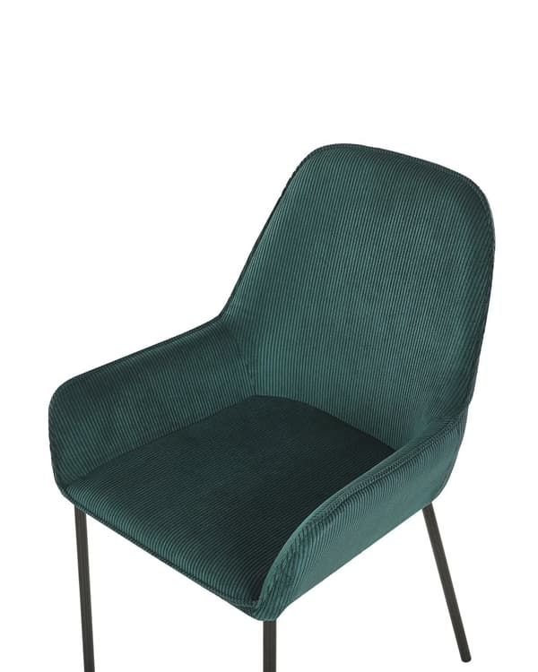 Set av 2 Matstolar Grön Manchestertyg Klädd Sits Svarta Metallben Modern Stil