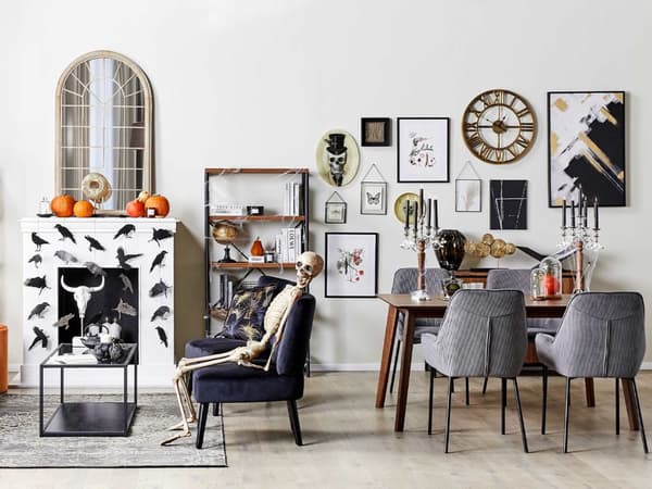 Set av 2 Matstolar Grå Manchestertyg Klädd Sits Svarta Metallben Modern Stil