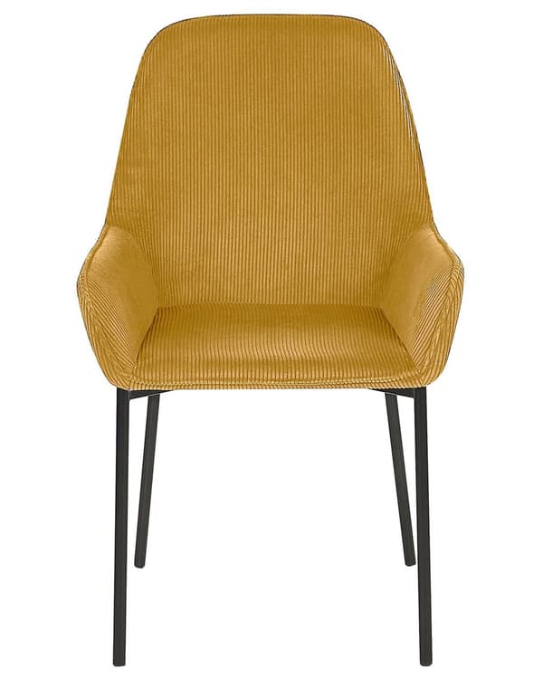 Set av 2 Matstolar Gul Manchestertyg Klädd Sits Svarta Metallben Modern Stil