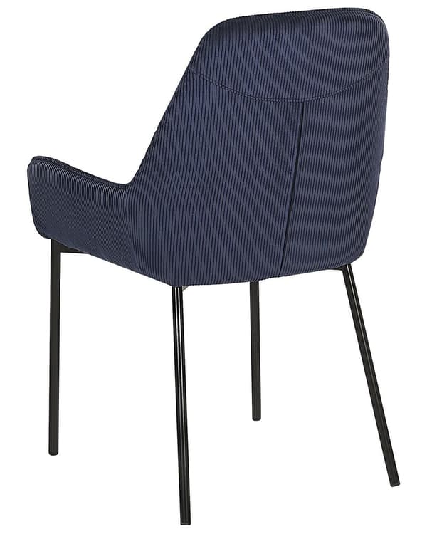 Set av 2 Matstolar Blå Manchestertyg Klädd Sits Svarta Metallben Modern Stil