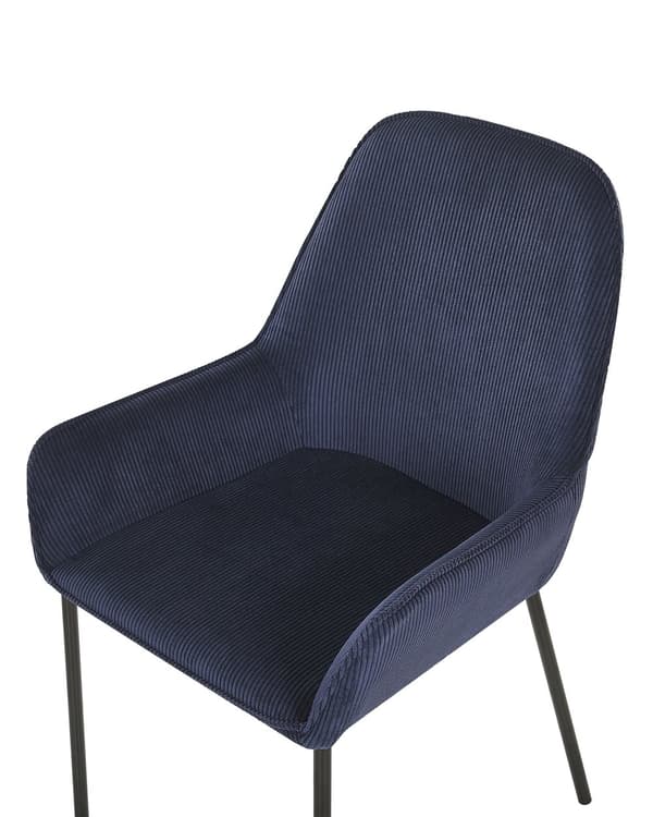 Set av 2 Matstolar Blå Manchestertyg Klädd Sits Svarta Metallben Modern Stil