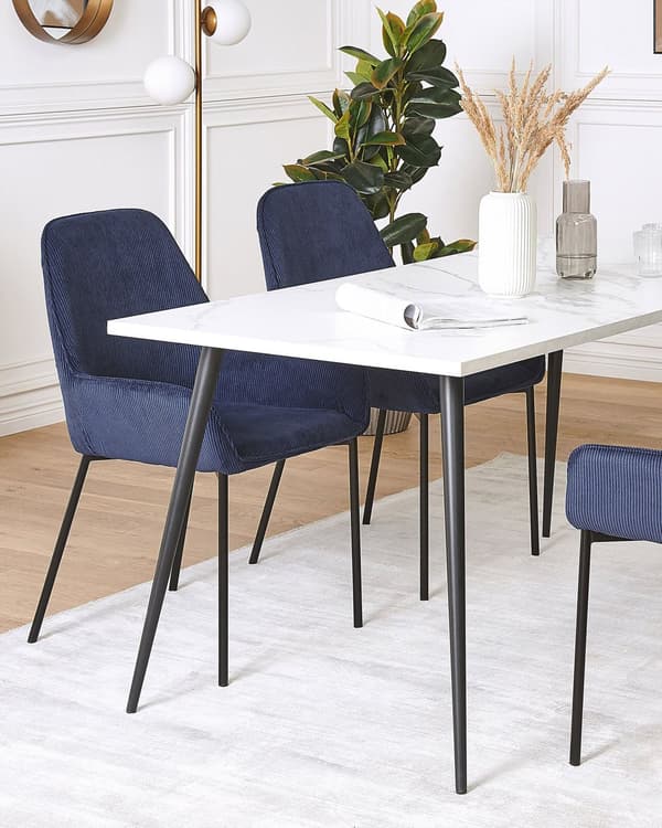 Set av 2 Matstolar Blå Manchestertyg Klädd Sits Svarta Metallben Modern Stil
