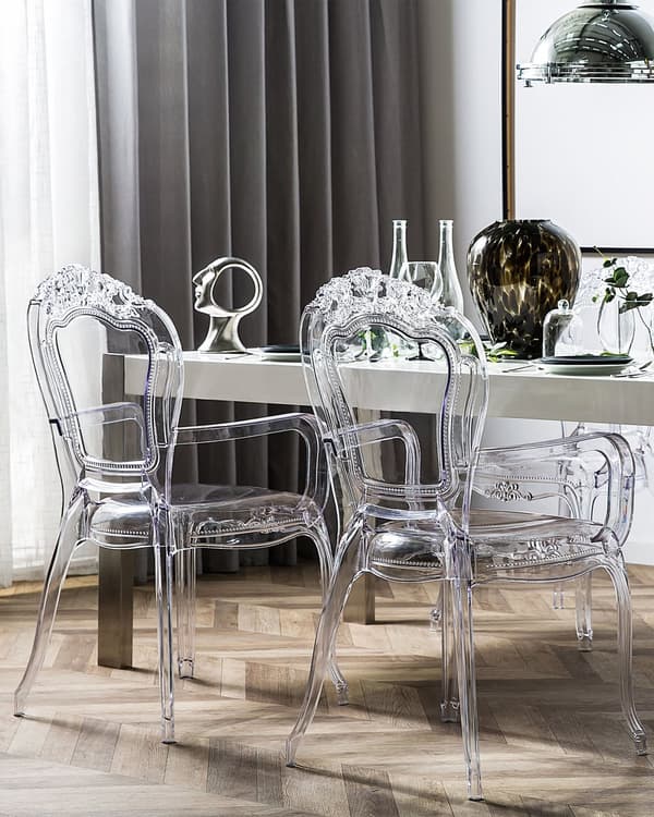 Set av 2 Matstolar Transparent Akryl Stabil Rygg Stapelbar Vintage Modern Design