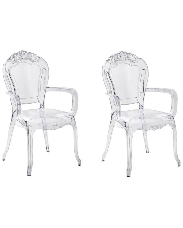 Set av 2 Matstolar Transparent Akryl Stabil Rygg Stapelbar Vintage Modern Design