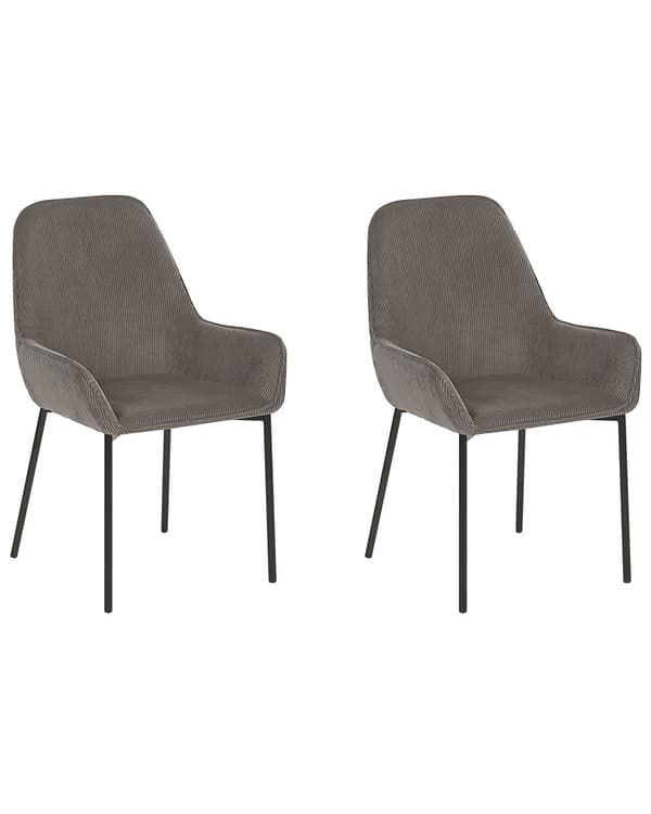 Sæt med 2 Spisestuestole Grå Velour Betrukket med Sorte Metalben i Glamourøs Stil