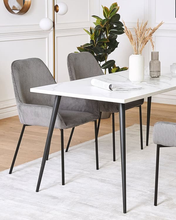 Sæt med 2 Spisestuestole Grå Velour Betrukket med Sorte Metalben i Glamourøs Stil
