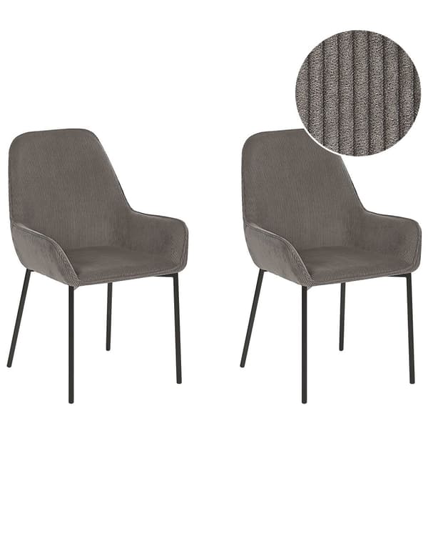 Sæt med 2 Spisestuestole Grå Velour Betrukket med Sorte Metalben i Glamourøs Stil