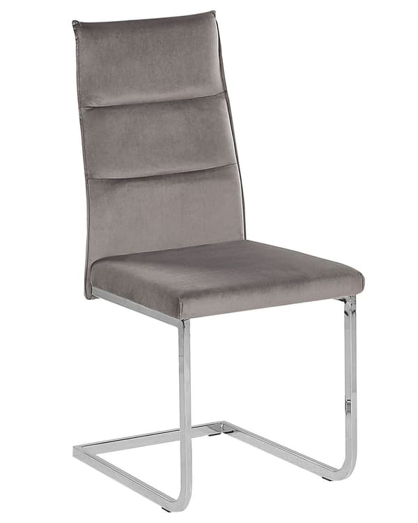 Frisvingerstole Grå Velour Sølv Metalben Sæt 2 stk Polstrede Moderne Spisebordstole Cantilever Høj Ryg Design Køkken Stole til Spisebord