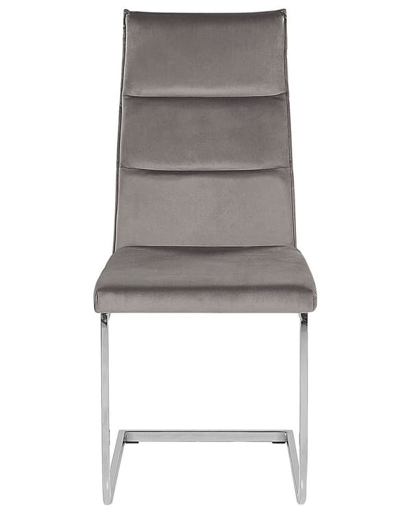 Frisvingerstole Grå Velour Sølv Metalben Sæt 2 stk Polstrede Moderne Spisebordstole Cantilever Høj Ryg Design Køkken Stole til Spisebord