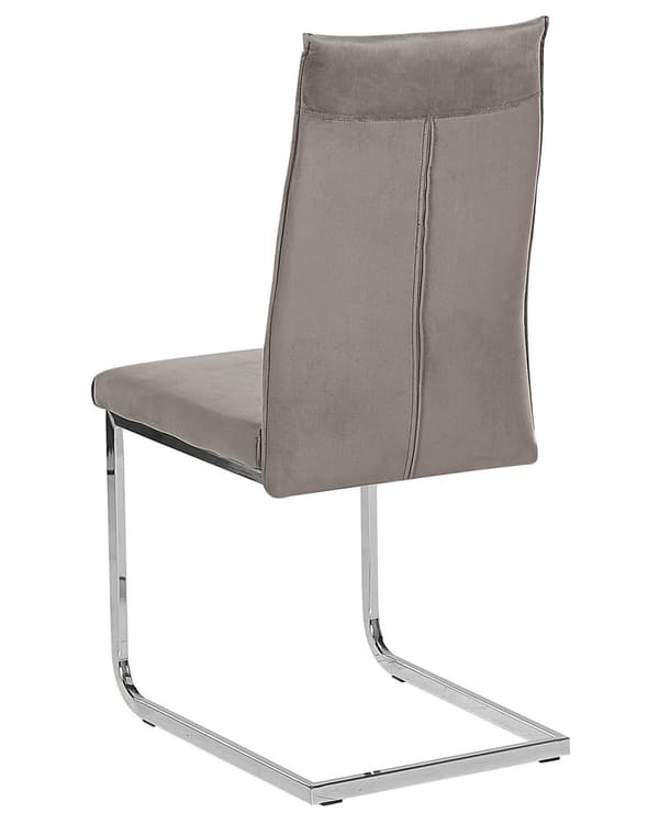 Frisvingerstole Grå Velour Sølv Metalben Sæt 2 stk Polstrede Moderne Spisebordstole Cantilever Høj Ryg Design Køkken Stole til Spisebord