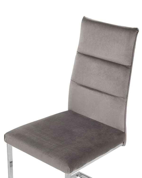 Frisvingerstole Grå Velour Sølv Metalben Sæt 2 stk Polstrede Moderne Spisebordstole Cantilever Høj Ryg Design Køkken Stole til Spisebord