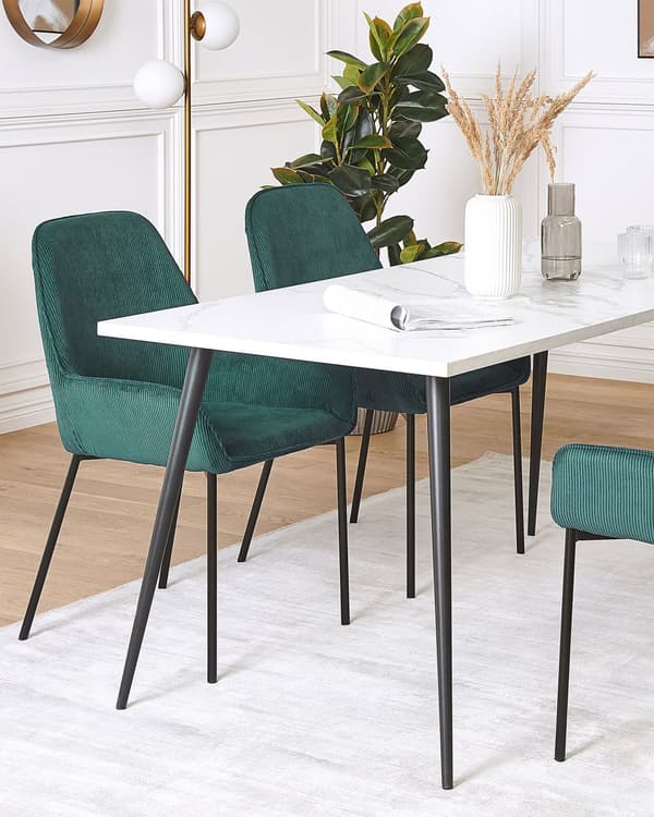 Sæt med 2 Spisestuestole Mørkegrøn Velour Betrukket med Sorte Metalben i Glamourøs Stil
