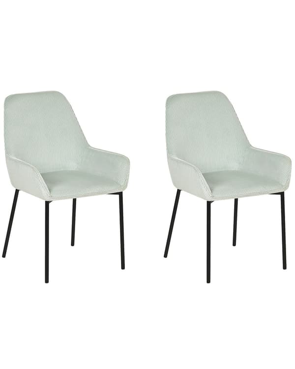Sæt med 2 Spisestuestole Mintgrøn Velour Betrukket med Sorte Metalben i Glamourøs Stil