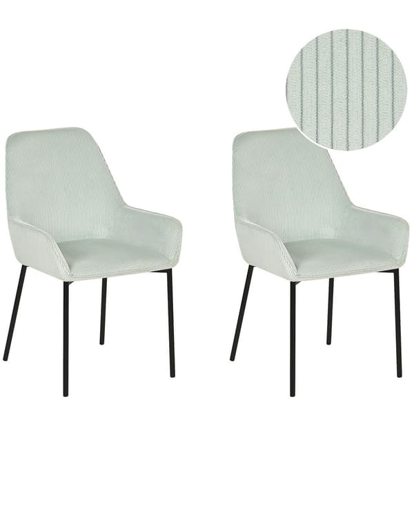 Sæt med 2 Spisestuestole Mintgrøn Velour Betrukket med Sorte Metalben i Glamourøs Stil